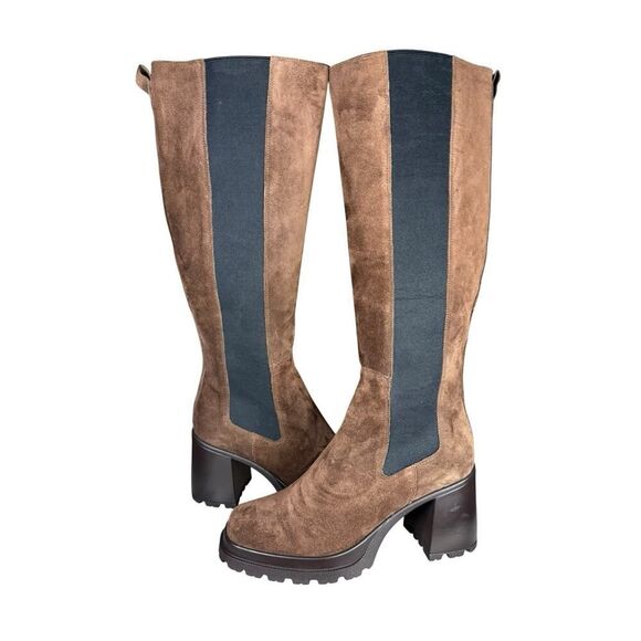 NEW Steve Madden Brown Suede Tall Platform Block Heel Boots sz 11 - Picture 3 of 14